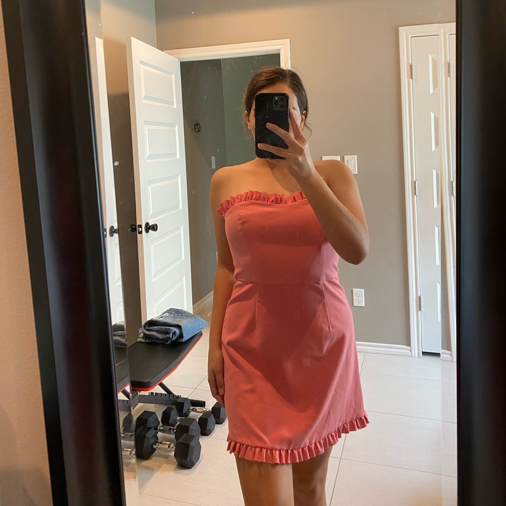 French collection Pink Strapless Ruffle Dress